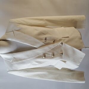 White House Black Market LS Cream Jacquard Double Breasted Blazer Size 10 NWT